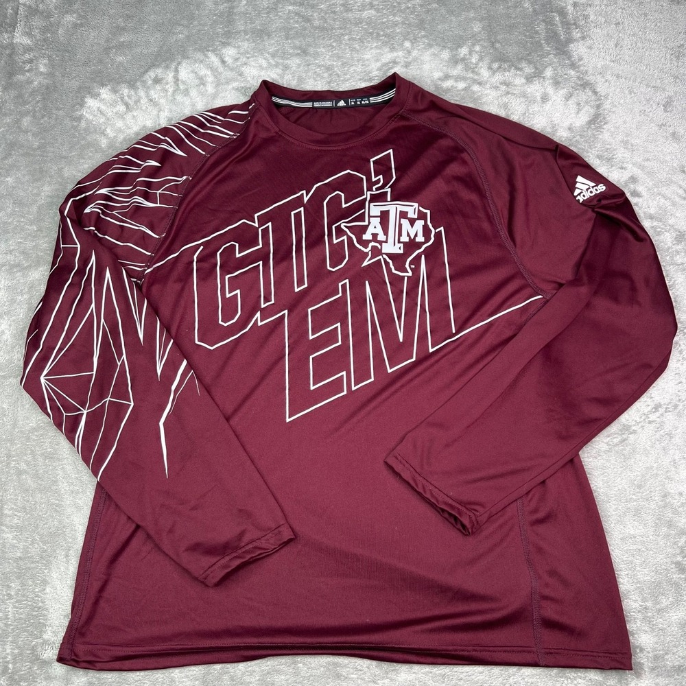 A&M Aggies Adidas Shirt Mens‎ XL Maroon Gig Em Long Sleeve Athleisure NCAA